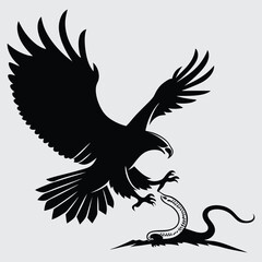 An eagle snatching a snake from the ground  image silhouette design vector art and illustration