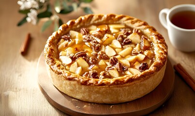 A close-up of a freshly baked pie with ruddy crust, Generative AI