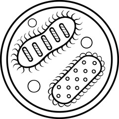 A black-and-white illustration of bacteria, showing unique shapes and structures, emphasizing the microscopic world of microorganisms.