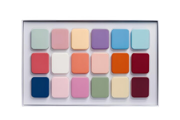 eyeshadow palette, assorted shades, white background, isolated, no background