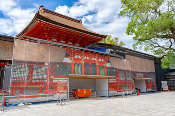改修工事中の宇佐神宮上宮の風景