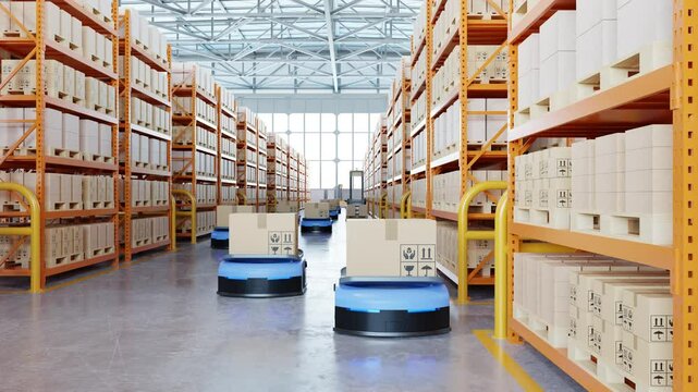 Automated guided vehicle AGV for use in transportation in factories- 3D rendering