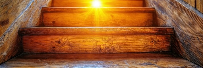 Wooden Staircase Ascending to Light