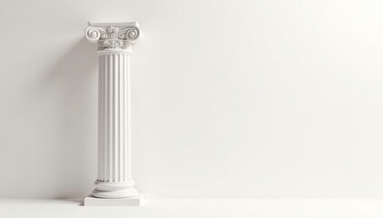 Obraz premium Elegant roman column fragment on pure white backdrop, minimal, fragment
