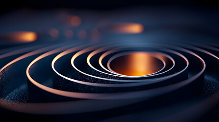 Fototapeta premium Abstract Dark Metallic Spiral Background with Orange Glow