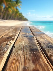 Tropical beach with wooden planks.