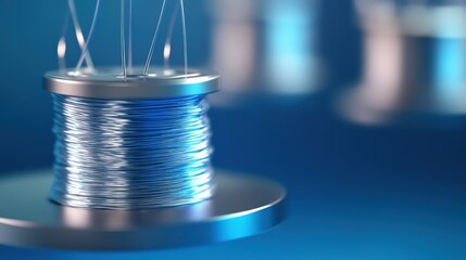 Spool of shiny blue thread