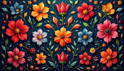 Intricate floral tapestry pattern, rich jewel tones , wallpaper, home