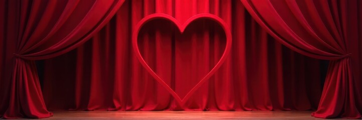 Crimson velvet stage drapes, cut-out heart shape , stage, cutout