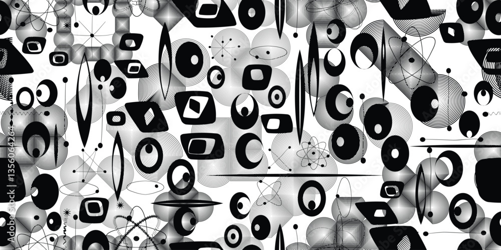 Poster vintage seamless pattern with mid century design elements . endless pattern with vector abstract sha