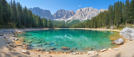 Turquoise Alpine Lake with Mountain View.