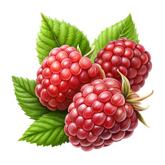 Fresh Raspberries with Green Leaves 