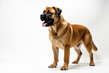 Obraz premium Majestic mastiff, powerful stance, white background, powerful jaw, full body