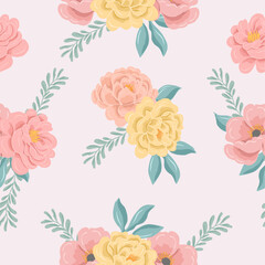 Elegant Floral Seamless Pattern with Rose and Anemone