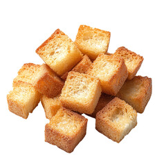 A golden-brown crouton, isolated on white background .