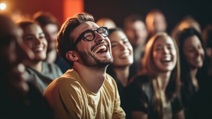 Obraz premium Happy Audience Laughing at a Live Theater Show