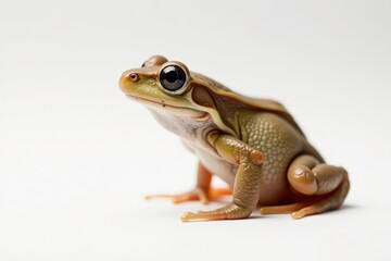 Obraz premium Small brown frog, side profile, white backdrop , amphibian, frog