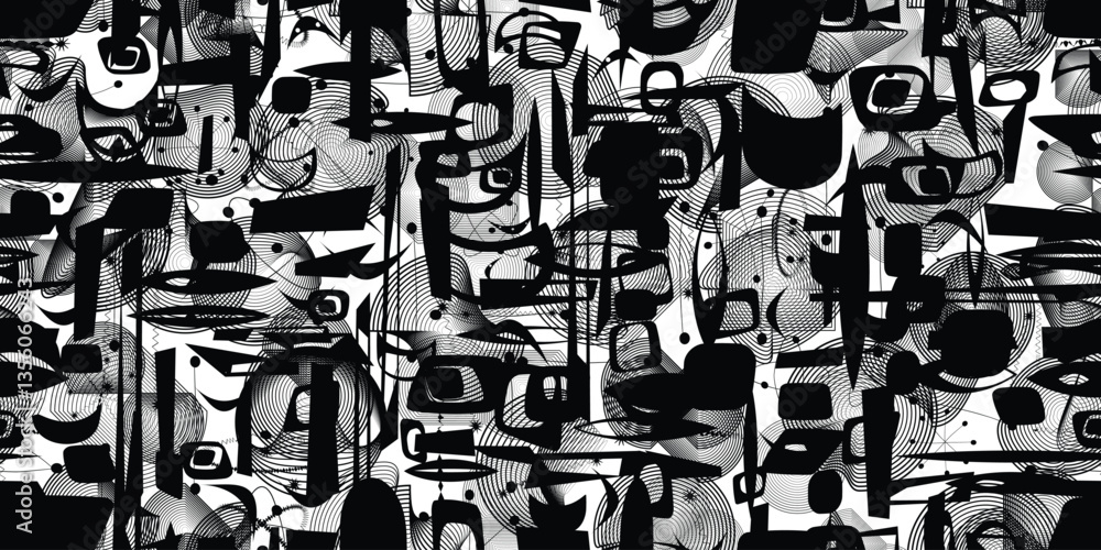 Poster vintage seamless pattern with mid century design elements . endless pattern with vector abstract sha