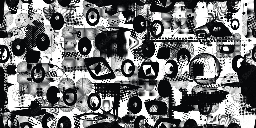 Poster vintage seamless pattern with mid century design elements . endless pattern with vector abstract sha