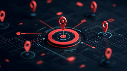 Abstract Digital Network Map with Red Location Pins