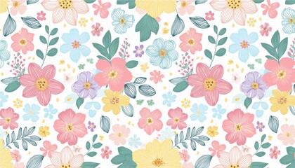 Floral seamless pattern. Pretty flowers on a white background.