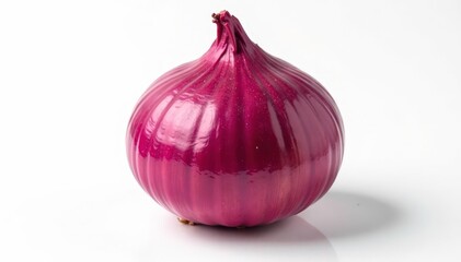 Perfectly centered red onion, crisp detail, pure white backdrop, sharp focus, still life, botanical