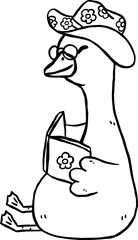 Silly Goose Outline Cowboy reading hand drawn doodle