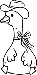 Silly Goose Outline Cowgirl Sitting hand drawn doodle