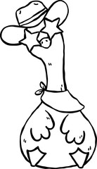 Silly Goose Outline Groovy Cowboy Sitting hand drawn doodle