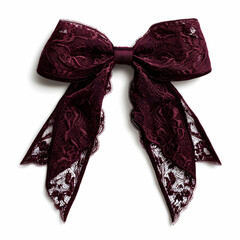 An elegant maroon lace bow, delicately isolated on a white background