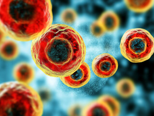 Apoptosis cell mechanism death pathway. Mitochondria biological. Signal regulation. Biological cells displaying apoptosis in vibrant colors.