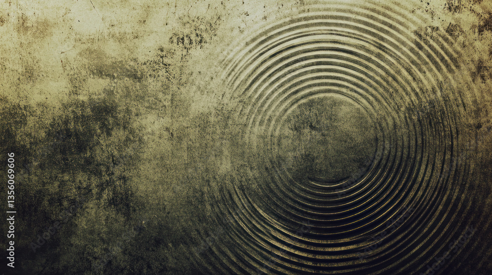 Poster a blurry image of a circle with a rippled surface. the circle is surrounded by a grey background