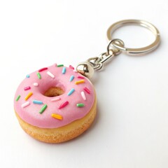 Colorful donut keychain, sweet design, playful decoration, isolated on white background