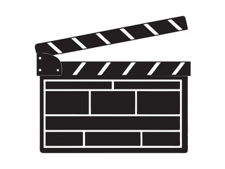 Fototapeta premium movie clapper vector silhouette , cinema clapperboard silhouette, clapper board logo icon vector, movie clapper icon on black and white vector on white background