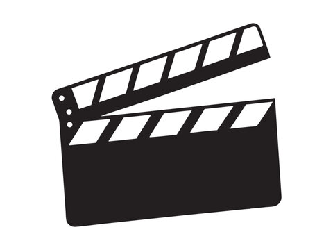 
movie clapper vector silhouette , cinema clapperboard silhouette, clapper board logo icon vector, movie clapper icon on black and white vector on white background