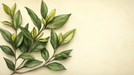 Fototapeta premium Green botanical branch illustration on beige background