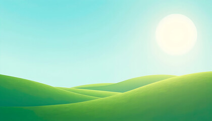 Obraz premium Serene green hills under a bright sun in a peaceful landscape 