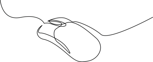 Drawn continuous one line computer mouse. Vector illustration, Mouse computer one continuous single line art drawing. Minimal art style. 