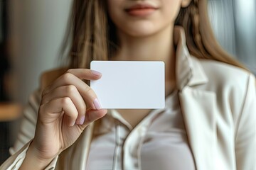 Sharp Image of Businesswoman Holding Empty Bussines Card
