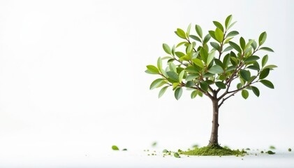 Fototapeta premium Small tree, delicate leaves, stark white backdrop , detail, plant, isolated object