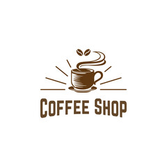 Aromatic Hot Coffee Shop Cafe Drink Cup Mug with Retro Style Logo Template