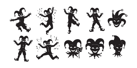 Silhouette vector graphics of jester joker harlequin for mardi gras and carnival