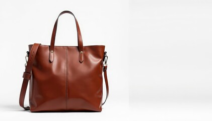 Stylish brown leather tote bag isolated on white background, vintage, leather bag