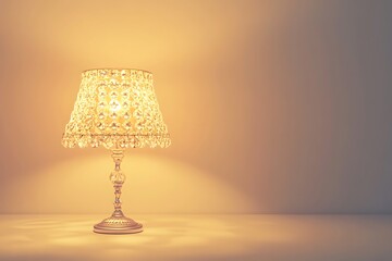 Crystal lamp illuminates a white wall interior, creating a warm light ambiance