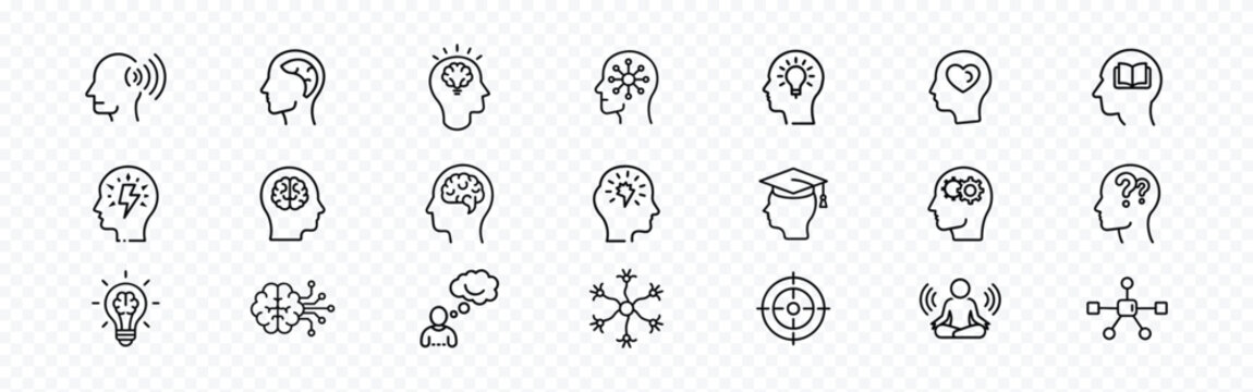 Brain Solid Icon Set - Intelligence, Neurology and Mindset Vector Collection, Brain related icon set collection. Awareness, mental, intellect, neurology, wit, contemplation, mindset, smart, learning