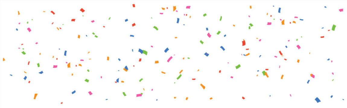 Colorful confetti isolated on white background border frame repeat pattern. Great for a birthday party or an event celebration invitation or decor. Surface pattern design.
