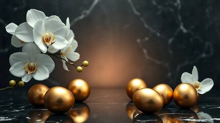 Fototapeta premium Chic Paris Easter Scene with Luxury Store Reflections and Designer-Inspired Eggs