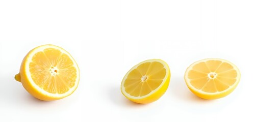 Halved Lemons Fresh Yellow Citrus Fruits on White Background Studio Shot
