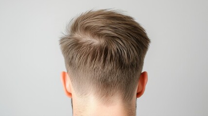 A close-up view of a stylish haircut from the back, showcasing a modern and trendy look.