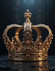 majestic golden logo-shaped crown, glistening with intricate textures and regal patterns